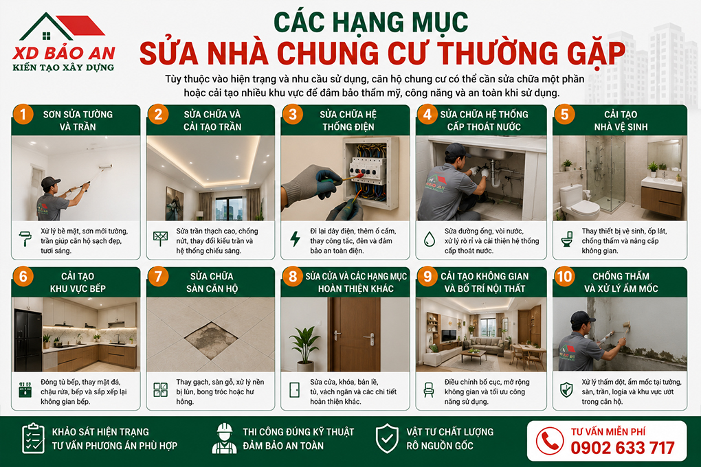Các hạng mục sửa nhà chung cư thường gặp