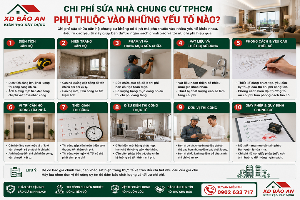 Các yếu tố ảnh hưởng đến chi phí sửa nhà chung cư TPHCM