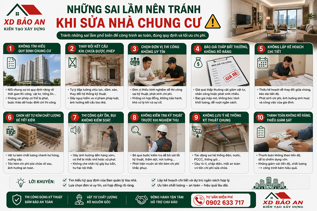 Những sai lầm nên tránh khi sửa nhà chung cư