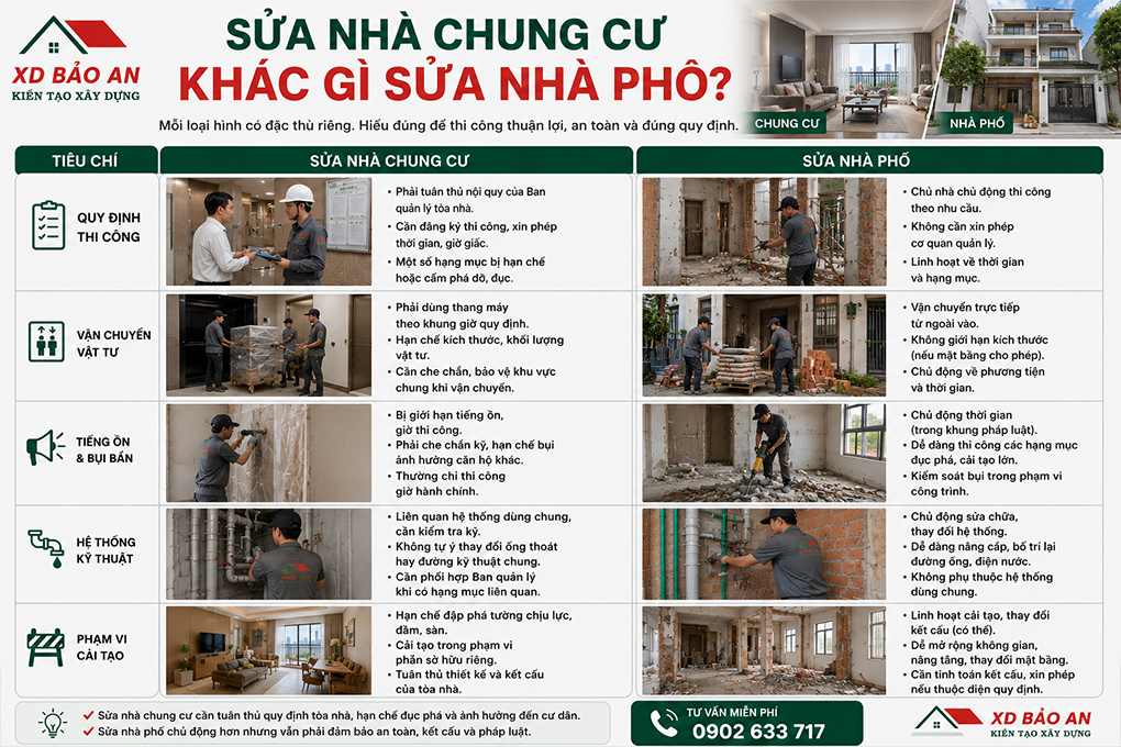 So sánh sửa nhà chung cư và sửa nhà phố tại TPHCM