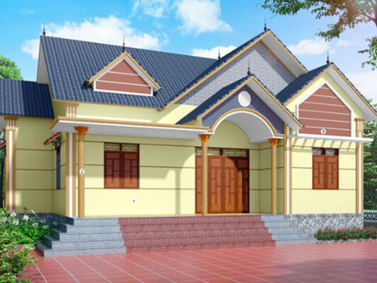 Sơn nhà cấp 4 với màu vàng tranh
