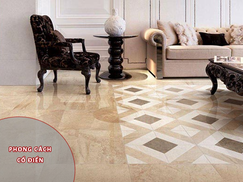 ốp gạch phòng khách cổ điển