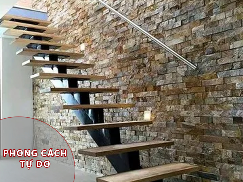 Ốp gạch tường cầu thang đẹp mắt, tiện nghi 3 ốp tường tự do