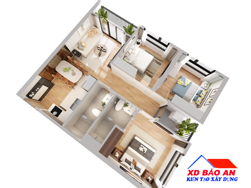 Giải pháp sửa chung cư 2 phòng ngủ thành 3 phòng ngủ