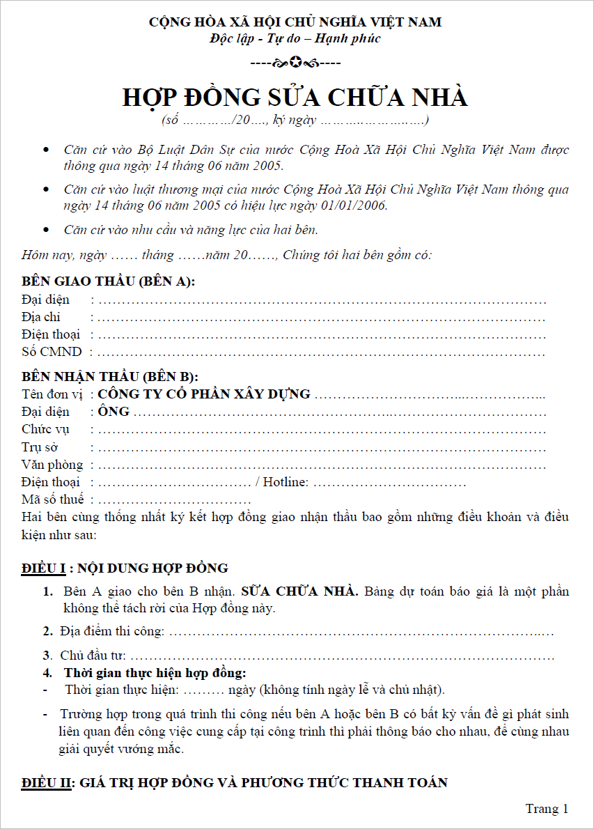 + 10 mẫu hợp đồng sửa chữa nhà ở mới nhất năm 2023 5 Ảnh mẫu hợp đồng sửa chữa nhà - 4