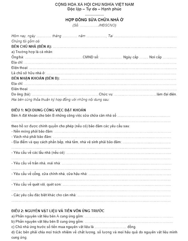 + 10 mẫu hợp đồng sửa chữa nhà ở mới nhất năm 2023 4 Ảnh mẫu hợp đồng sửa chữa nhà - 3
