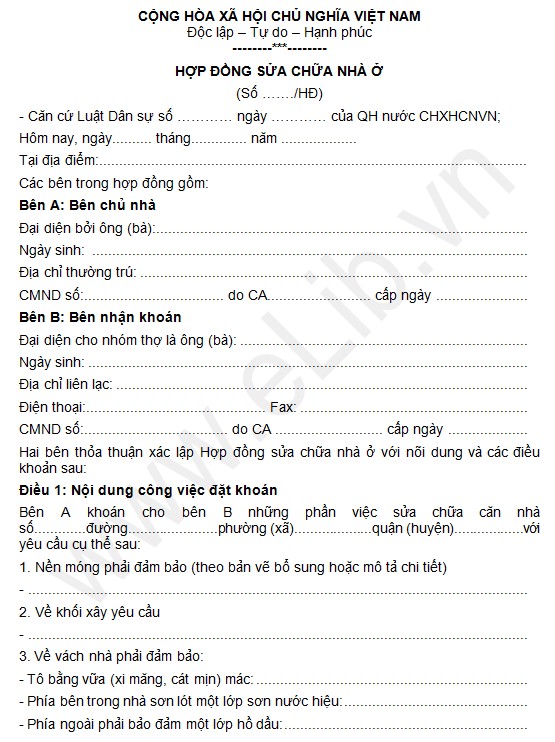 + 10 mẫu hợp đồng sửa chữa nhà ở mới nhất năm 2023 3 Ảnh mẫu hợp đồng sửa chữa nhà - 2