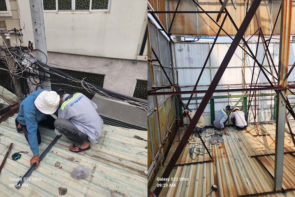 Ảnh thợ Bảo An thi công chống dột mái tôn
