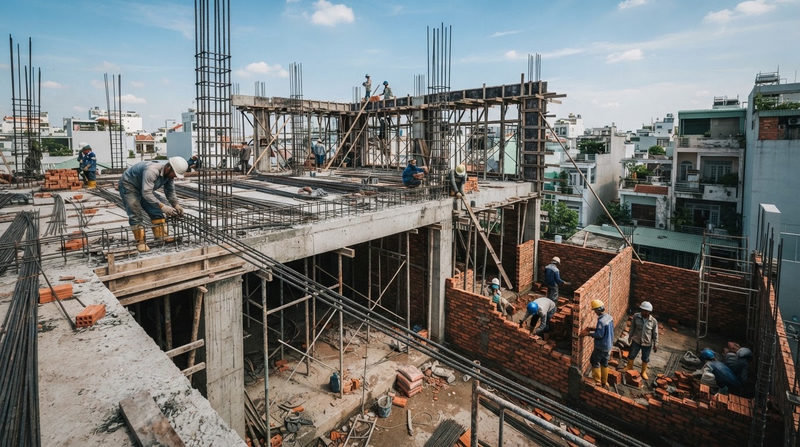 Báo giá xây dựng nhà HCM mới nhất 2026 trọn gói từ A-Z 2 Chi tiết các hạng mục công việc trong gói thi công phần thô và trọn gói