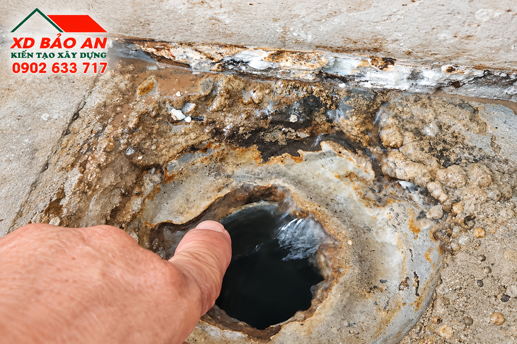 Chống thấm nhà vệ sinh không đục gạch có phù hợp? 3 Cổ ống bị hở gây thấm nhà vệ sinh