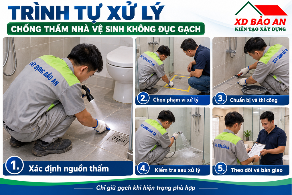 Chống thấm nhà vệ sinh không đục gạch có phù hợp? 6 Trình tự 5 bước chống thấm nhà vệ sinh không đục gạch