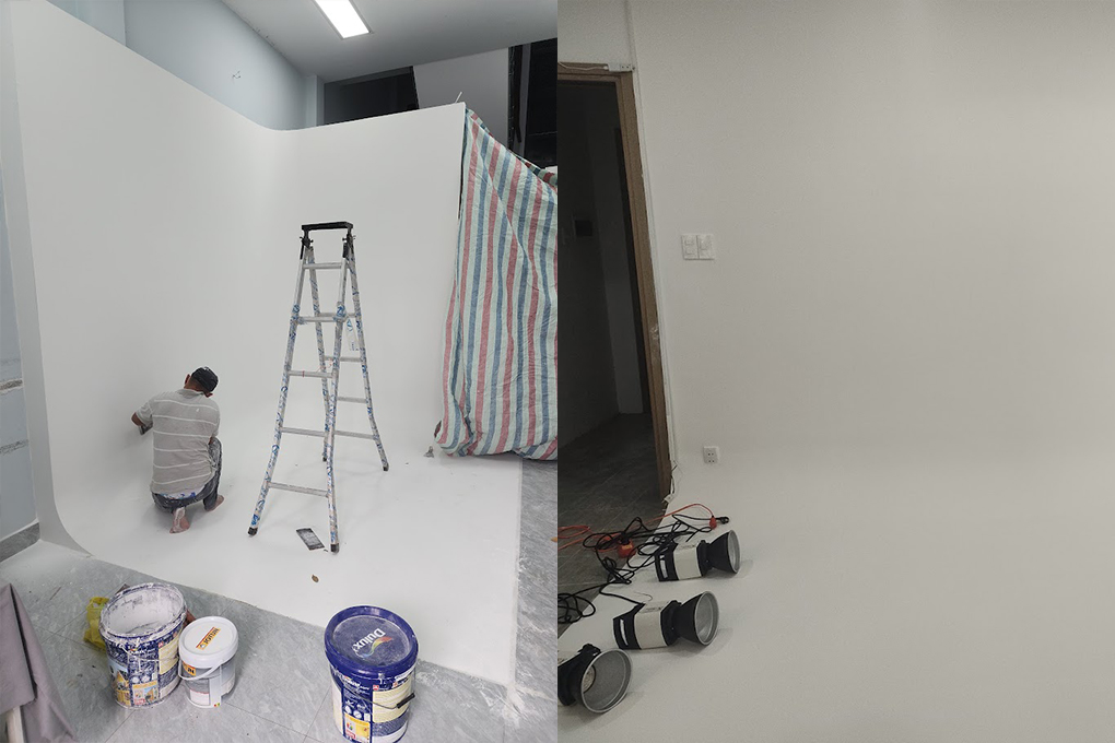 Thi công tường vô cực cho studio tại TPHCM – Xây Dựng Bảo An 3 Thi công độ cong phù hợp với phòng vô cực