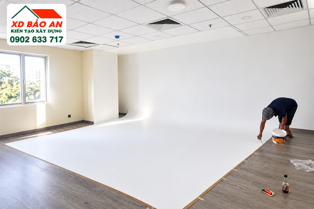 Thi công tường vô cực cho studio tại TPHCM – Xây Dựng Bảo An 1 Tường vô cực studio với thiết kế bo cong liền mạch giữa tường và sàn – minh họa Xây Dựng Bảo An